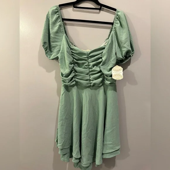 Altar'd State | Dresses | Nwt Altard State Green Ruched Ruffle Hem Dress  Size L | Poshmark